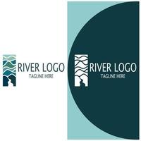 Logos of rivers, creeks, riverbanks and streams, tributaries, riverbanks with a combination of mountains and agricultural land with a modern and simple minimalist vector design concept