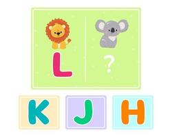 Educational logic game for kids. Children's alphabet education. Development of logic iq. Visual intelligence, mind games. Vector illustration.