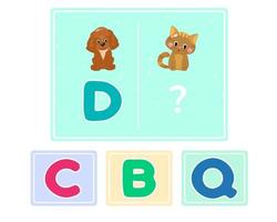 Educational logic game for kids. Children's alphabet education. Development of logic iq. Visual intelligence, mind games. Vector illustration.