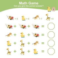 Mathematic sheet for children. Educational printable math worksheet. Count and writing answer activity for kids. Vector file.