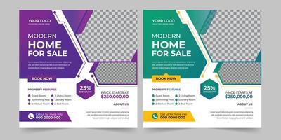 Real estate house sale and home rent advertising geometric modern square Social media post banner layouts set for digital marketing agency. Business elegant Promotion template design. vector