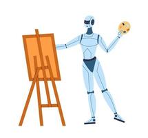 AI and artificial intelligence concept. The robot draws a picture. vector