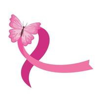 pink ribbon with butterfly of breast cancer awareness vector design