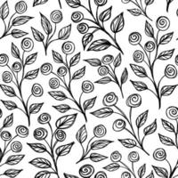 Ink black and white monochrome pattern with plants vector