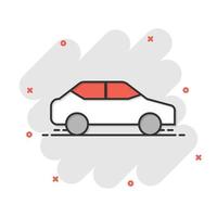 icono de coche en estilo cómico. ilustración de vector de dibujos animados de vehículo de automóvil sobre fondo blanco aislado. concepto de negocio de efecto de salpicadura de sedán.