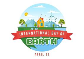 Happy Earth Day on April 22 Illustration with World Map Environment in Flat Cartoon Hand Drawn for Web Banner or Landing Page Templates vector