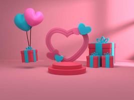 3D Rendering valentine background with decoration podium for product showcase photo