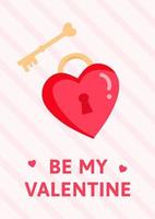 Valentines day background with heart shape lock and key. Editable vector illustration for website, invitation,postcard and sticker. Wording include Be my Valentine.