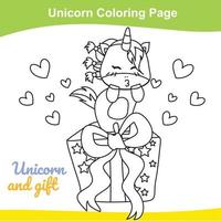 Unicorn coloring worksheet page. Coloring activity for children. Cute unicorn illustration. Vector outline for coloring.