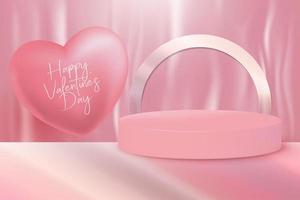 happy valentine's day editable text with realistic 3d love and podium background vector