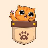 Tabby Orange Cat in Pocket Cartoon Waving Paws Hand - Striped Orange Cat vector