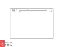 Browser mockup outline for website. Empty browser window in line style. Vector illustration isolated on white background. Webpage user interface desktop internet page concept. Editable stroke EPS 10.