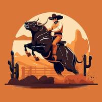 vaquero montando toros vector