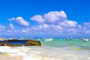 Boats yachts ship jetty beach in Playa del Carmen Mexico. photo