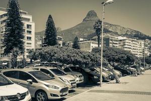 Cape Town Western Cape South Africa 2018 Mountains, hotels and parking cars at Sea Point Cape Town. photo