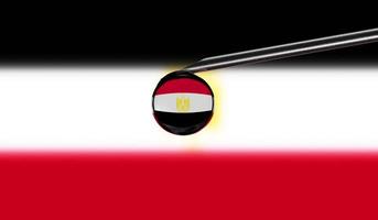 Vaccine syringe with drop on needle against national flag of Egypt background. Medical concept vaccination. Coronavirus Sars-Cov-2 pandemic protection. National safety idea. photo