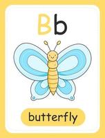 Alphabet card for children with the letter B and a butterfly. Educational card for kids. The word butterfly, the English alphabet. Vector illustration.