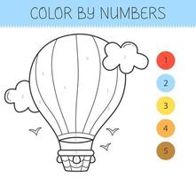 Color by numbers coloring book for kids with a airship. Coloring page with cute cartoon airship. Monochrome black and white. Vector illustration.