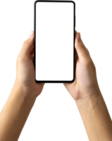 Hands holding black smart phone png