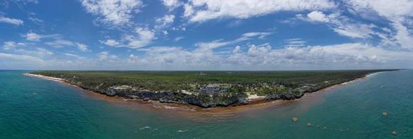 Aerial panoramic view of the Mayan archaeological zone in Tulum in Quintana Roo, Mexico. photo