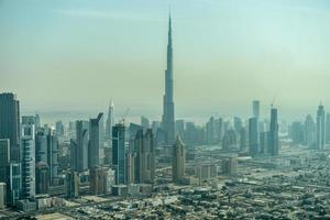 Aerial view of the skyline in Dubai, United Arab Emirates photo