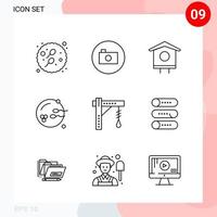 Vector Pack of 9 Icons in Line Style Creative Outline Pack isolated on White Background for Web and Mobile Creative Black Icon vector background