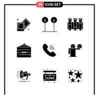 Set of 9 Solid Style Icons for web and mobile Glyph Symbols for print Solid Icon Signs Isolated on White Background 9 Icon Set Creative Black Icon vector background