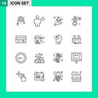 Pictogram Set of 16 Simple Outlines of banking thermometer position temperature india Editable Vector Design Elements