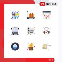 Mobile Interface Flat Color Set of 9 Pictograms of hearts offset web machine transport Editable Vector Design Elements