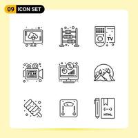9 iconos creativos para el diseño moderno de sitios web y aplicaciones móviles receptivas 9 signos de símbolos de contorno sobre fondo blanco 9 paquete de iconos fondo de vector de icono negro creativo