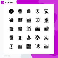 25 Universal Solid Glyph Signs Symbols of key update document weather temperature Editable Vector Design Elements