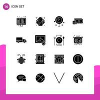 User Interface Pack of 16 Basic Solid Glyphs of transport delivery heart money investment Editable Vector Design Elements