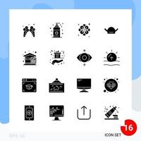 Modern Pack of 16 Icons Solid Glyph Symbols isolated on White Backgound for Website designing Creative Black Icon vector background