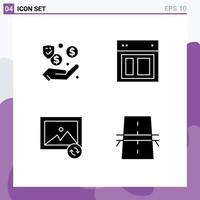 Mobile Interface Solid Glyph Set of 4 Pictograms of dollar image cash site sync Editable Vector Design Elements