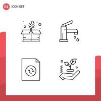 Group of 4 Filledline Flat Colors Signs and Symbols for box document package cleaning sync Editable Vector Design Elements