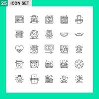 Line Pack of 25 Universal Symbols of rood city heart browser information Editable Vector Design Elements