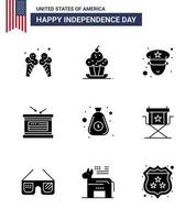 Pack of 9 USA Independence Day Celebration Solid Glyphs Signs and 4th July Symbols such as money independence day thanksgiving independece drum Editable USA Day Vector Design Elements