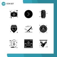 Vector Pack of 9 Glyph Symbols Solid Style Icon Set on White Background for Web and Mobile Creative Black Icon vector background