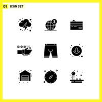 Pack of 9 Modern Solid Glyphs Signs and Symbols for Web Print Media such as monitoring money international finance cards Editable Vector Design Elements