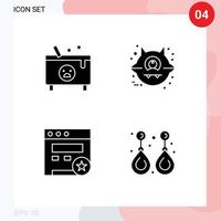 4 Universal Solid Glyph Signs Symbols of cauldron seo halloween cat earring Editable Vector Design Elements