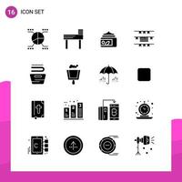 Glyph Icon set Pack of 16 Solid Icons isolated on White Background for responsive Website Design Print and Mobile Applications Creative Black Icon vector background