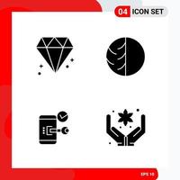 Creative Set of 4 Universal Glyph Icons isolated on White Background Creative Black Icon vector background