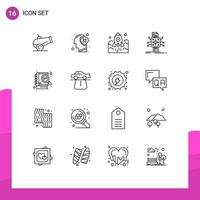 16 Thematic Vector Outlines and Editable Symbols of reporting datum rocket data spaceship Editable Vector Design Elements