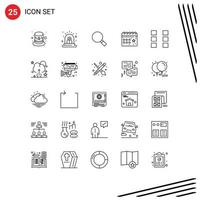 Mobile Interface Line Set of 25 Pictograms of ui party look night date Editable Vector Design Elements