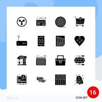 Pictogram Set of 16 Simple Solid Glyphs of device router movie modem shopping cart Editable Vector Design Elements