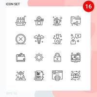 grupo de 16 esbozos de signos y símbolos para documentos que comparten elementos de diseño de vectores editables de la taza del día de la persona