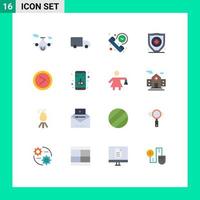 grupo de símbolos de icono universal de 16 colores planos modernos de tiempo de protección de llamada de seguridad de interfaz paquete editable de elementos creativos de diseño de vectores