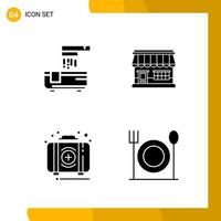 4 Icon Set Solid Style Icon Pack Glyph Symbols isolated on White Backgound for Responsive Website Designing Creative Black Icon vector background