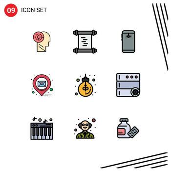 Modern Set of 9 Filledline Flat Colors and symbols such as idea message smart phone pin email Editable Vector Design Elements