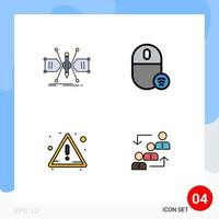 Pack of 4 Modern Filledline Flat Colors Signs and Symbols for Web Print Media such as architect mouse sketch devices attention Editable Vector Design Elements